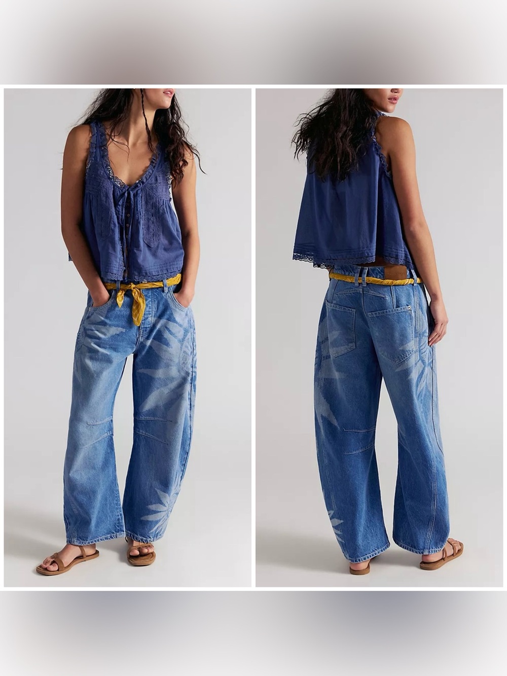 NWT Free People We The Free Good Luck Printed Barrel Jeans - Sun Fade blue - 26